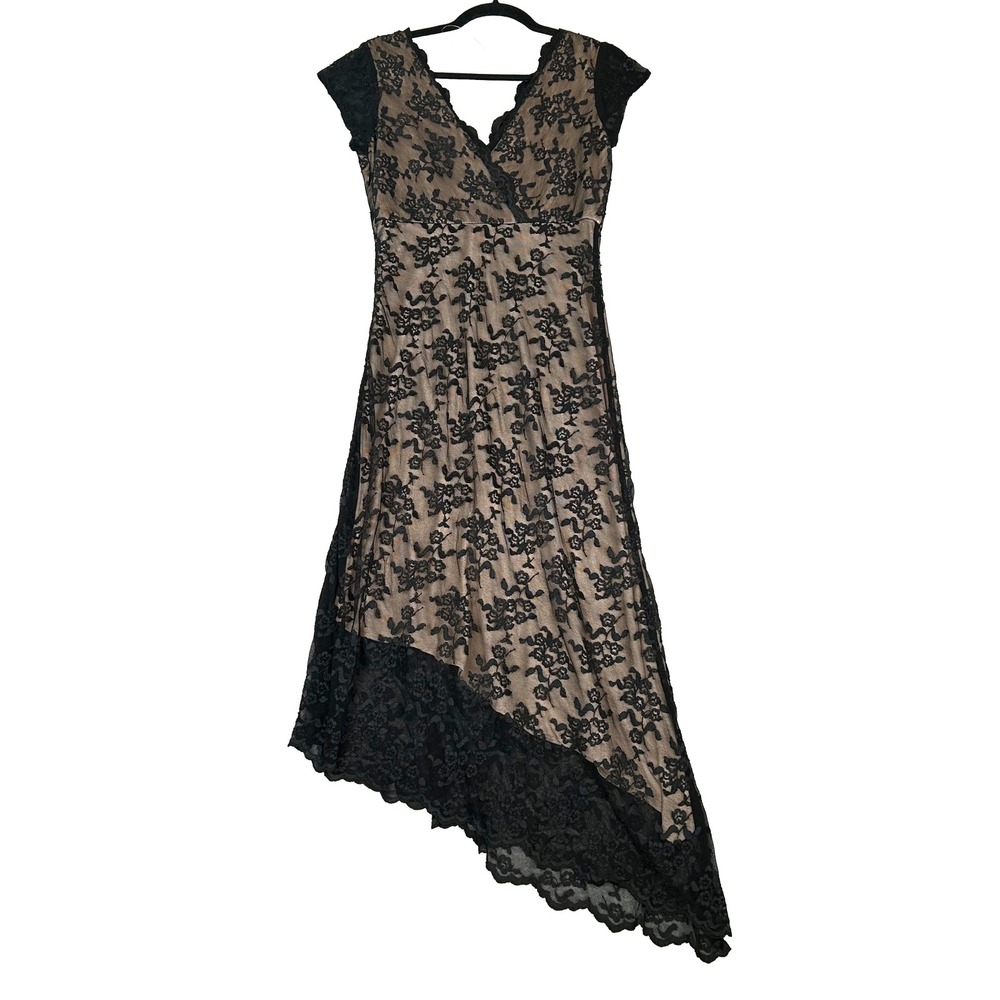 VTG Xscape y2k HoCO Dress Black Lace Babydoll Asymmetrical Hem Whimsigoth Glam 8